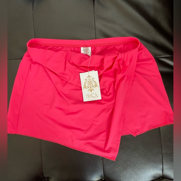 Becca 2 PIECES Swimsuit + Skirt Small Pink Plunge Ruffle - Picture 4 of 5